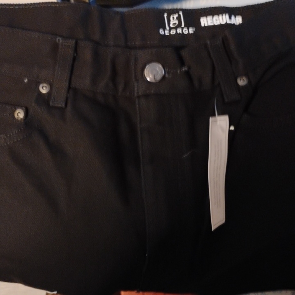 George Men's Dark Black Straight Jeans